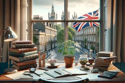 Die Flagge des Vereinigten Königreichs weht vor dem Fenster