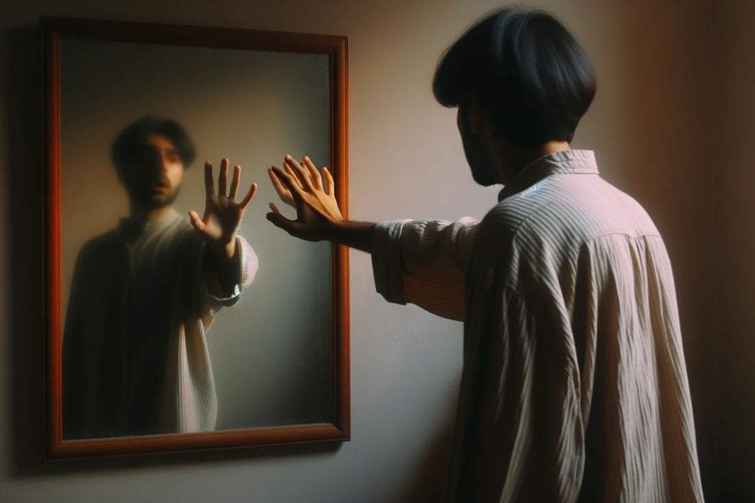 Ein Mann steht vor einem Spiegel