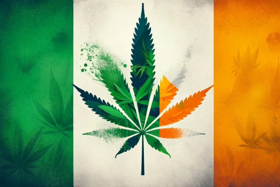 Die Farbe der irischen Flagge und ein Cannabis-Blatt