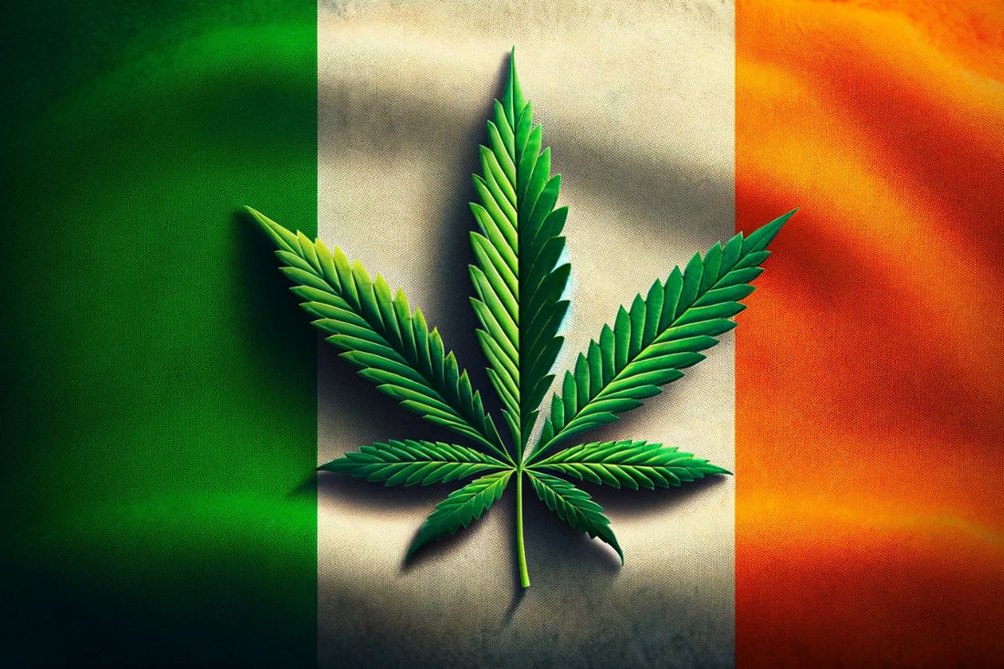 Irische Flagge und ein Cannabisblatt