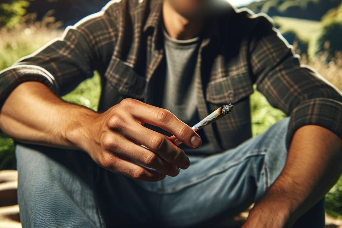 Ein Mann mit Cannabis in der Hand