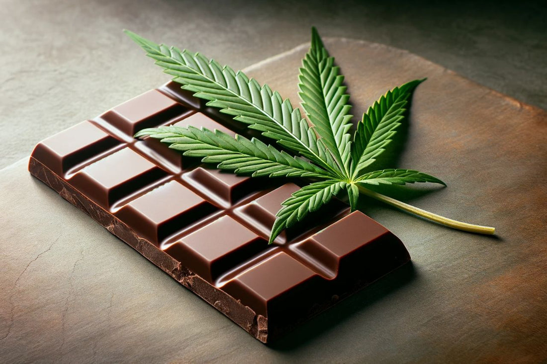 Schokoladenriegel und Cannabisblatt