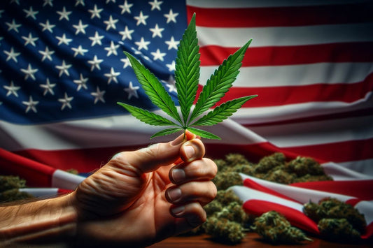 Amerikanische Flagge und Cannabisblatt