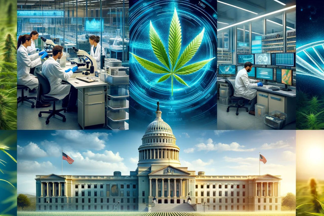 Forscher und ein Cannabisblatt