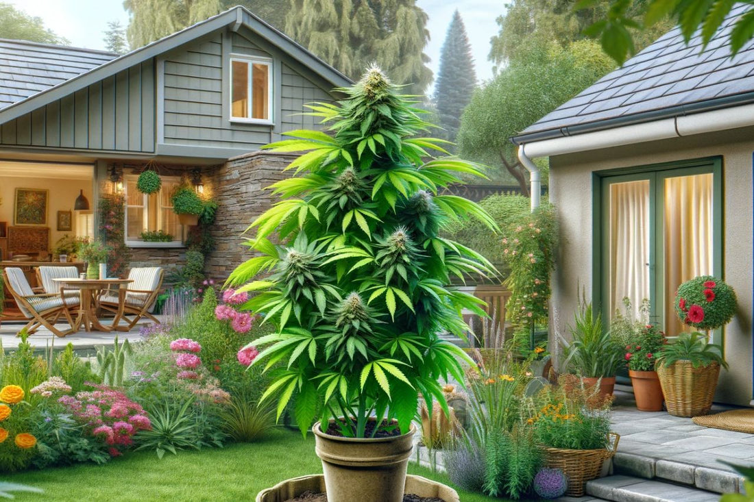 Cannabispflanze in einem Garten